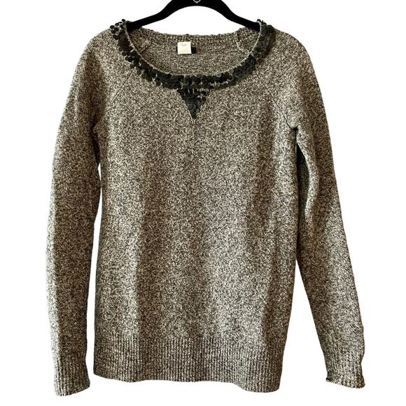 J. Crew Sweaters Gray Lambswool Boyfriend Black sequin crew neck pull over XS - Picture 1 of 9